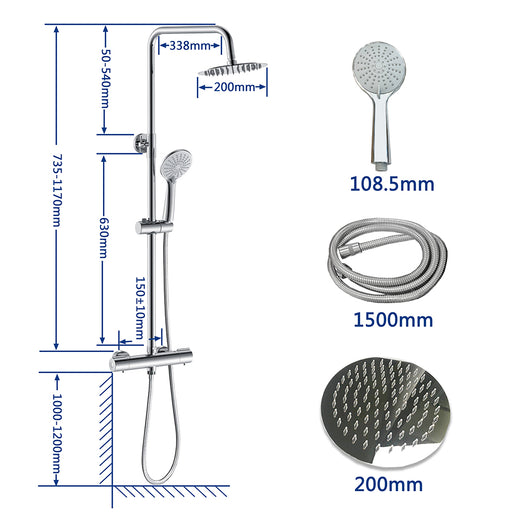 AICA Colonna Doccia con Miscelatore Termostatico, Set Doccia con Soffione Tondo 20cm e 108mm Doccetta Cromo