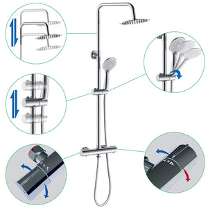 AICA Set Doccia Completo Cromo con Soffione, Doccetta, Rubinetto e Saliscendi Tondi, Miscelatore Termostatico Doccia