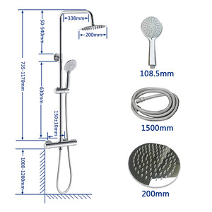 AICA ITALY Sistema Doccia con Miscelatore Termostatico a 38℃ e Doccetta Rotonda Altezza Regolabile 735-117cm Cromo