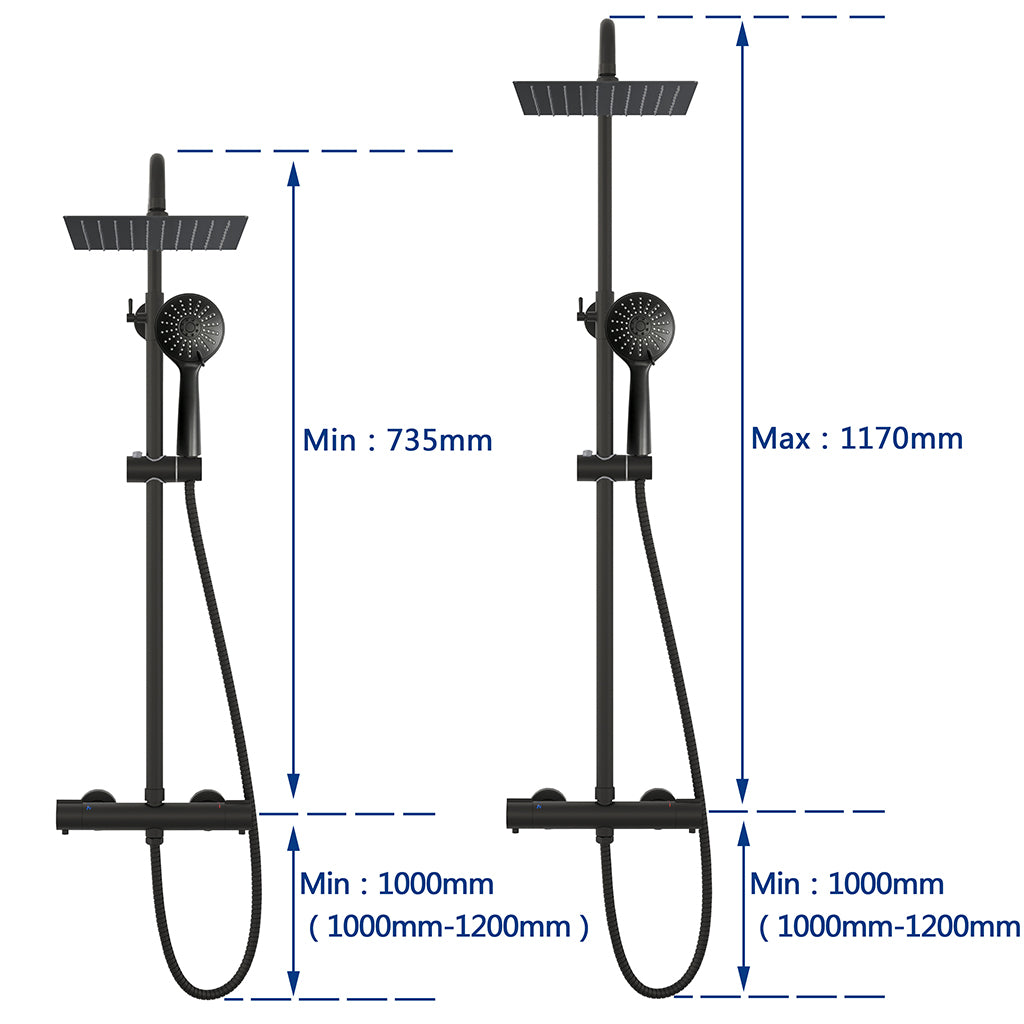 AICA ITALY Colonne Doccia Termostatiche, Sistema Doccia con Miscelatore Termostatico a 38℃ e Doccetta Quadrata 220x64mm Nero