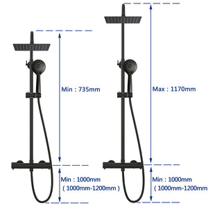 AICA ITALY Colonne Doccia Termostatiche, Sistema Doccia con Miscelatore Termostatico a 38℃ e Doccetta Quadrata 220x64mm Nero