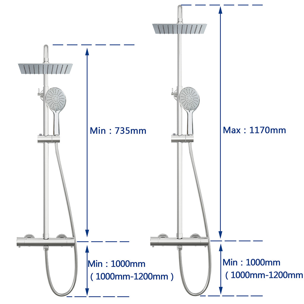 AICA ITALY Colonne Doccia Termostatiche, Sistema Doccia con Miscelatore Termostatico a 38℃ e Doccetta Quadrata 220x64mm Cromo