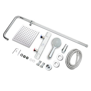 AICA Set Doccia Completo Cromo con Soffione Quadrato, Doccetta, Rubinetto e Saliscendi Tondi, Miscelatore Termostatico Doccia