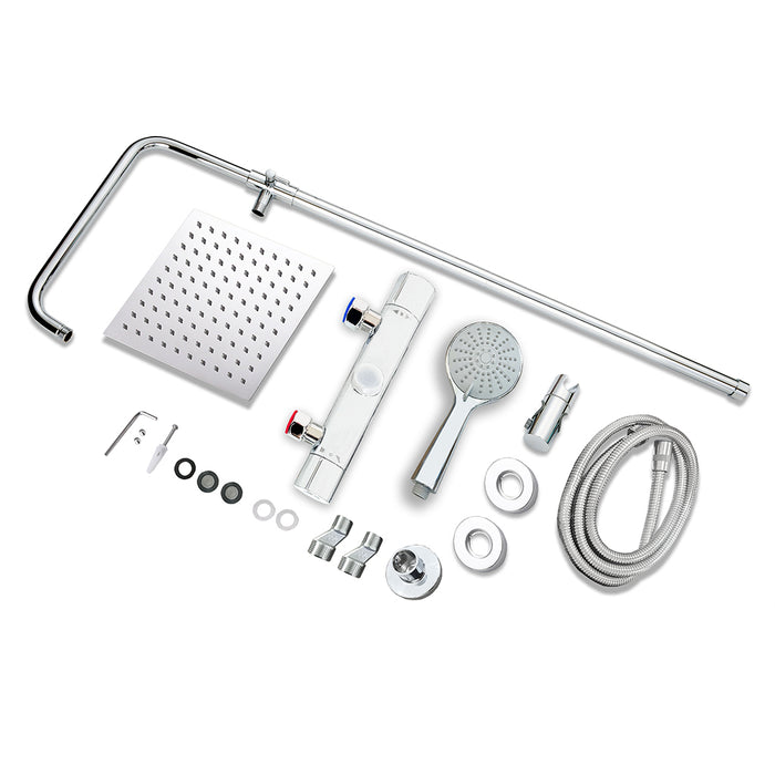 AICA Colonna Doccia con Miscelatore Termostatico, Set Doccia con Soffione Quadrato 20cm e 108mm Doccetta Cromo