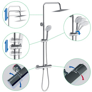 AICA Colonna Doccia con Miscelatore Termostatico, Soffione Doccia in Acciaio Inox 20x20cm, Doccetta Tonda da 108mm Cromo