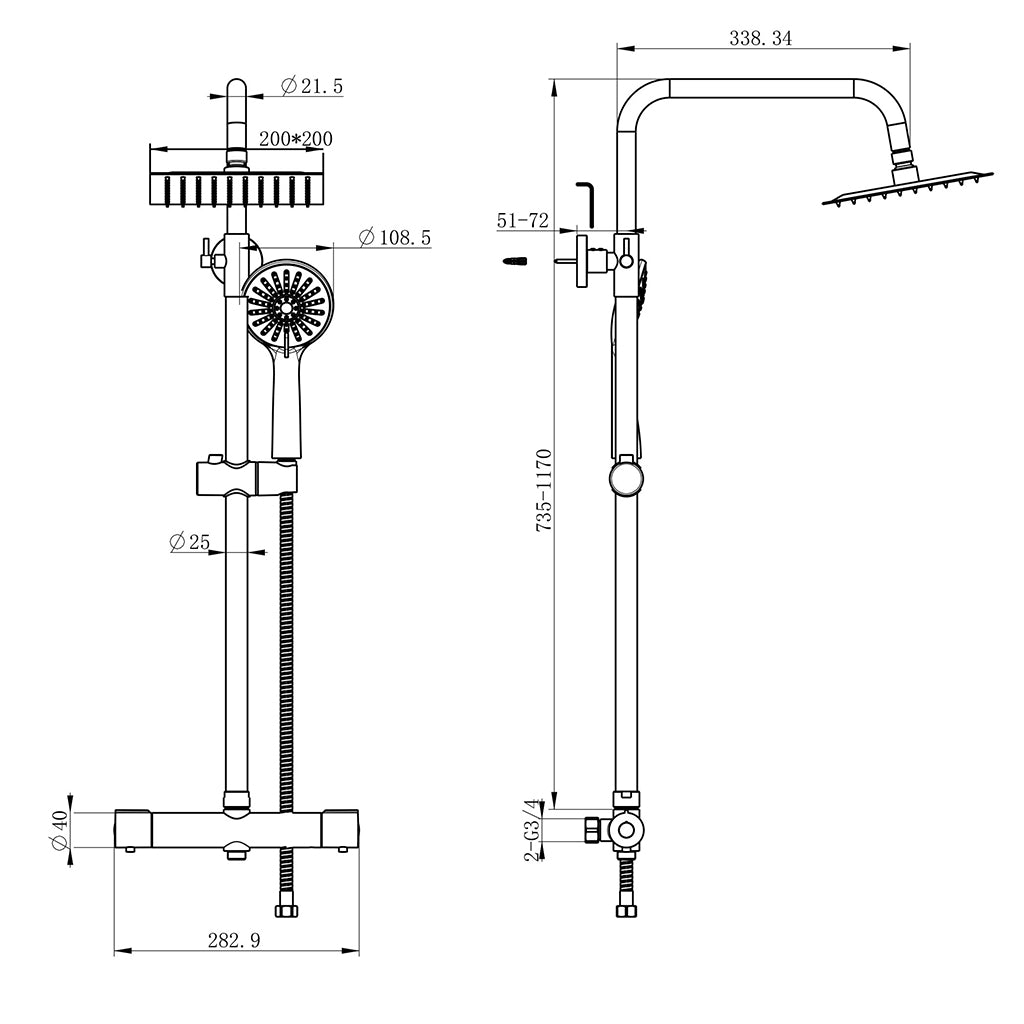 AICA ITALY Colonne Doccia Termostatiche, Sistema Doccia con Miscelatore Termostatico a 38℃ e Doccetta Quadrata 220x64mm Cromo