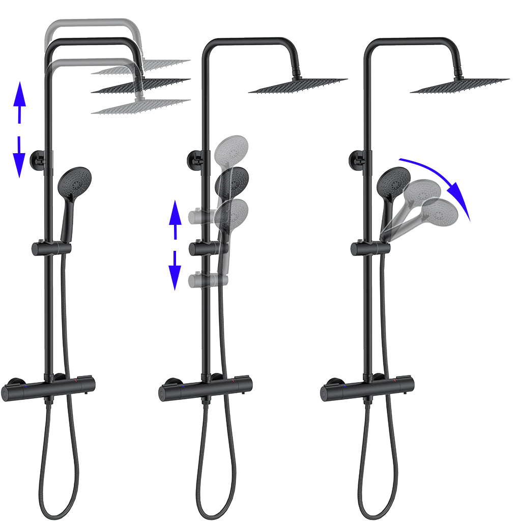 AICA Colonna doccia idromassaggio con doccetta a 3 getti, miscelatore doccia termostatico con rubinetto rotondo, nero