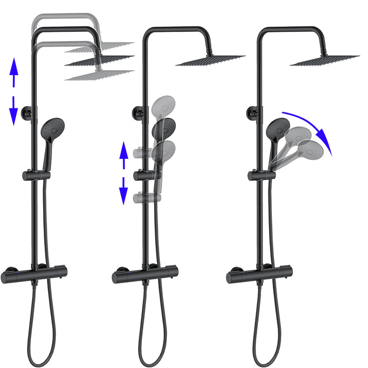 AICA Colonna doccia idromassaggio con doccetta a 3 getti, miscelatore doccia termostatico con rubinetto rotondo, nero