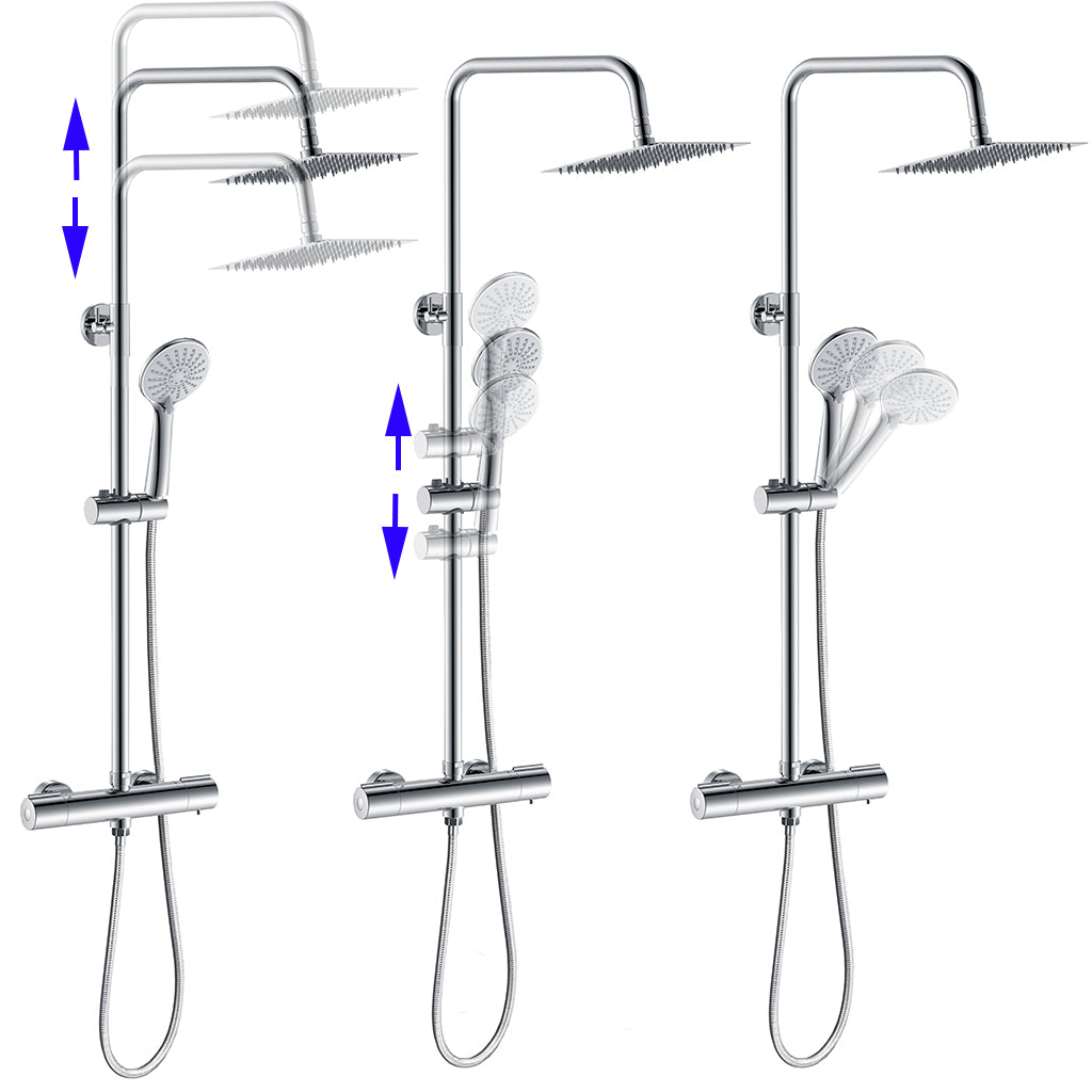 AICA Colonna doccia idromassaggio con doccetta a 3 getti, miscelatore doccia termostatico con rubinetto rotondo, cromo