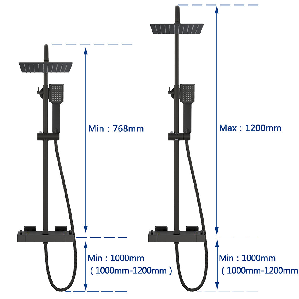 AICA ITALY Sistema Doccia con Miscelatore Termostatico a 38℃ e Soffione Tondo Altezza Regolabile 735-117cm Nero