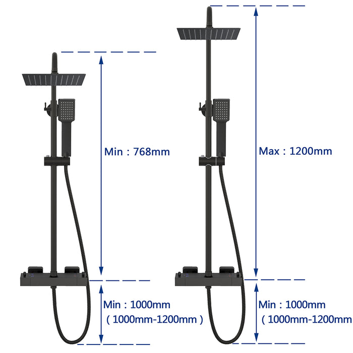 Colonna Doccia con Miscelatore Termostatico, Rubinetto Doccia 28x4cm, Soffione Doccia in Acciaio Inox 20x20cm Nero AICA 