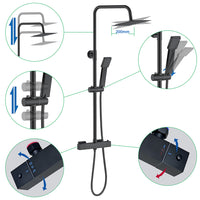 AICA Set Doccia Completo Nero con Soffione, Doccetta e Rubinetto Quadrati e Saliscendi Tondo, Miscelatore Termostatico Doccia