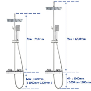 AICA ITALY Sistema Doccia con Miscelatore Termostatico a 38℃ e Soffione Tondo Altezza Regolabile 735-117cm Cromo