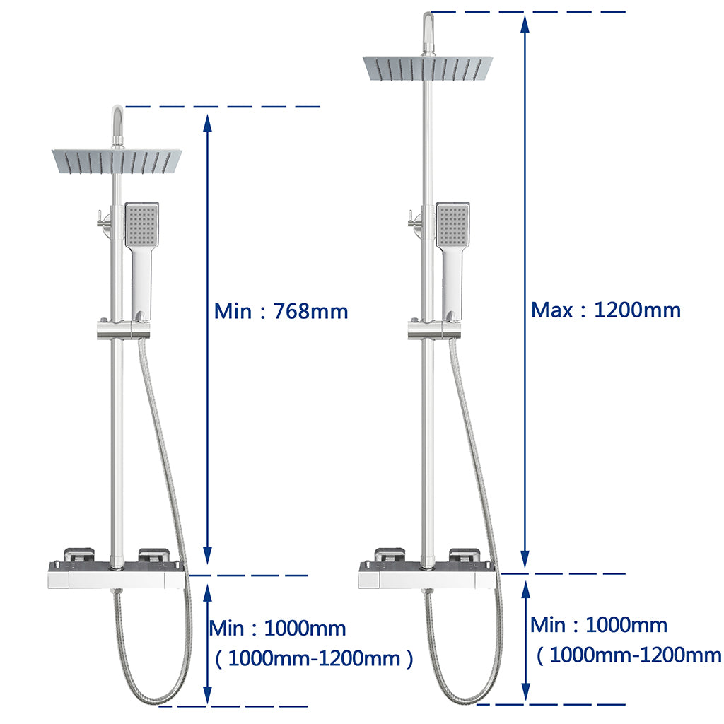 AICA Set Doccia Completo Cromo con Soffione Doccetta e Rubinetto Quadrati e Saliscendi Tondo, Miscelatore Termostatico Doccia