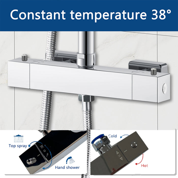 AICA ITALY Sistema Doccia con Miscelatore Termostatico a 38℃ e Soffione Tondo Altezza Regolabile 735-117cm Cromo