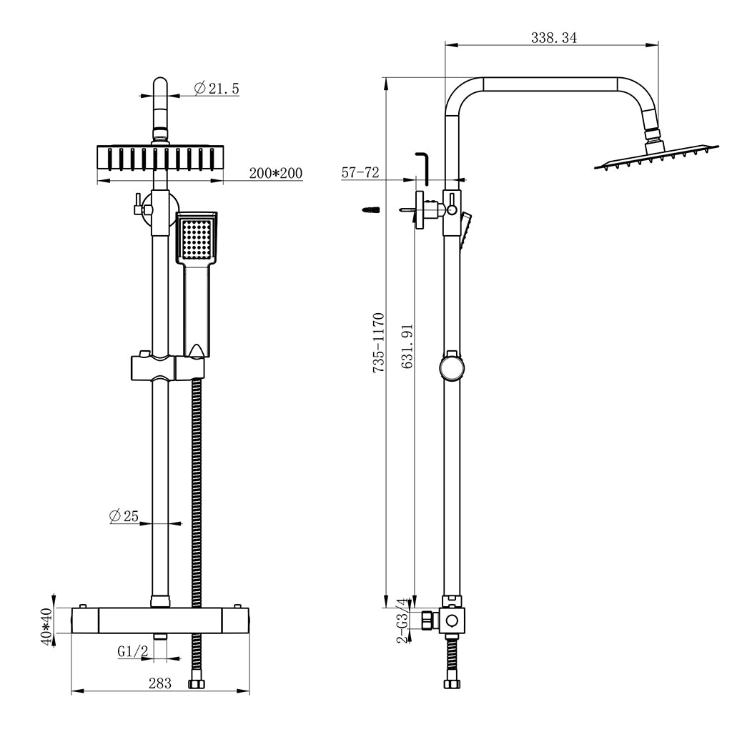 Colonna Doccia con Miscelatore Termostatico, Rubinetto Doccia 28x4cm, Soffione Doccia in Acciaio Inox 20x20cm Cromo AICA 