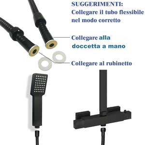 AICA Colonna Doccia con Miscelatore Termostatico, Rubinetto Doccia 26x3cm, Soffione Doccia 20x20cm in acciaio inox, Nero