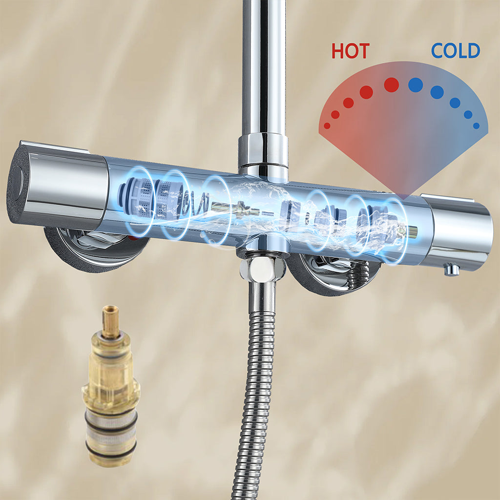 AICA ITALY Sistema Doccia con Miscelatore Termostatico a 38℃ e Soffione Rotondo da 25cm Altezza Regolabile 75-130cm Cromo