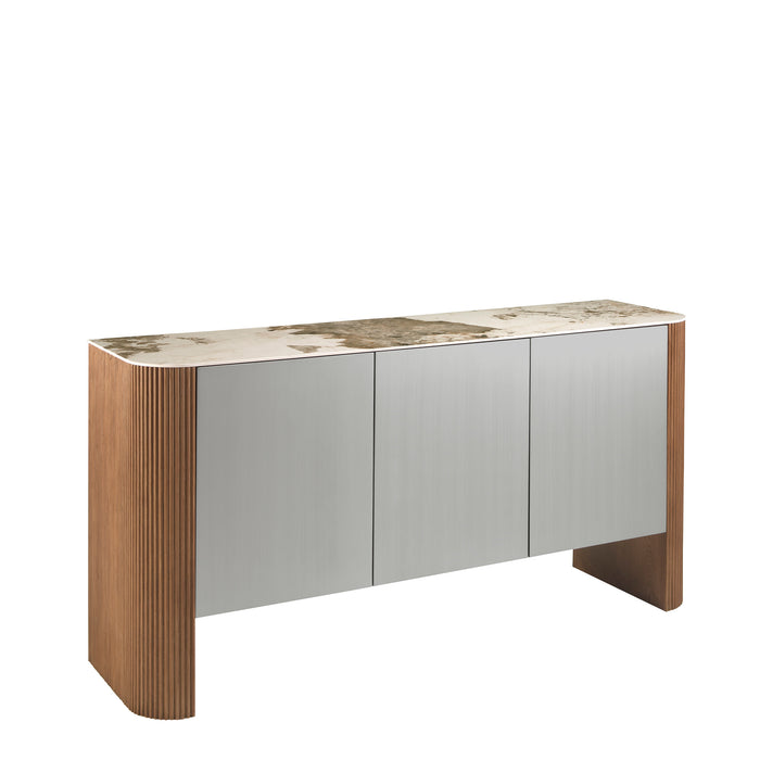 Credenza in legno d'argento, noce e piano in marmo porcellanato