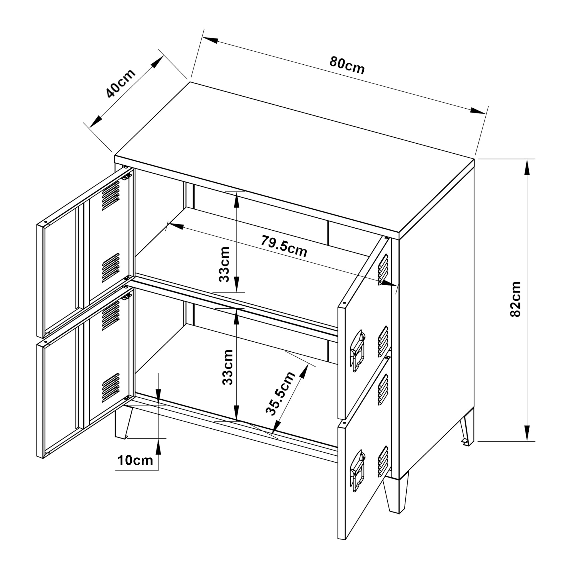 Armadio Hamina a 4 Ante Mobile in Acciaio per Archivio 82 x 80 x 40 cm Nero [en.casa]