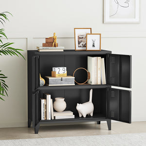 Armadio Hamina a 4 Ante Mobile in Acciaio per Archivio 82 x 80 x 40 cm Nero [en.casa]