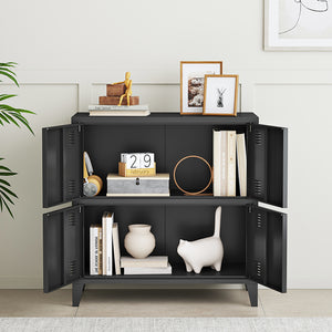 Armadio Hamina a 4 Ante Mobile in Acciaio per Archivio 82 x 80 x 40 cm Nero [en.casa]