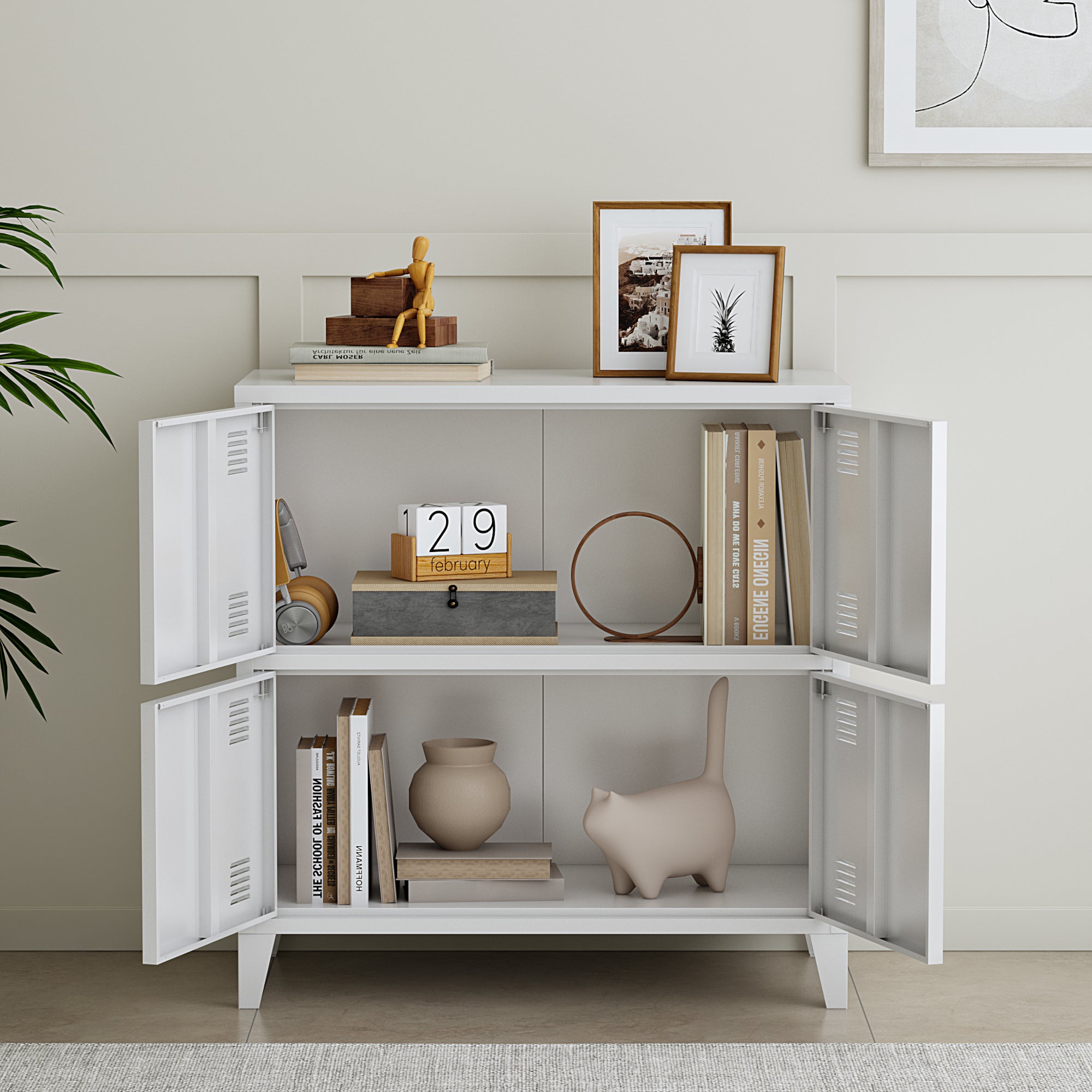 Armadio Hamina a 4 Ante Mobile in Acciaio per Archivio 82 x 80 x 40 cm Bianco [en.casa]