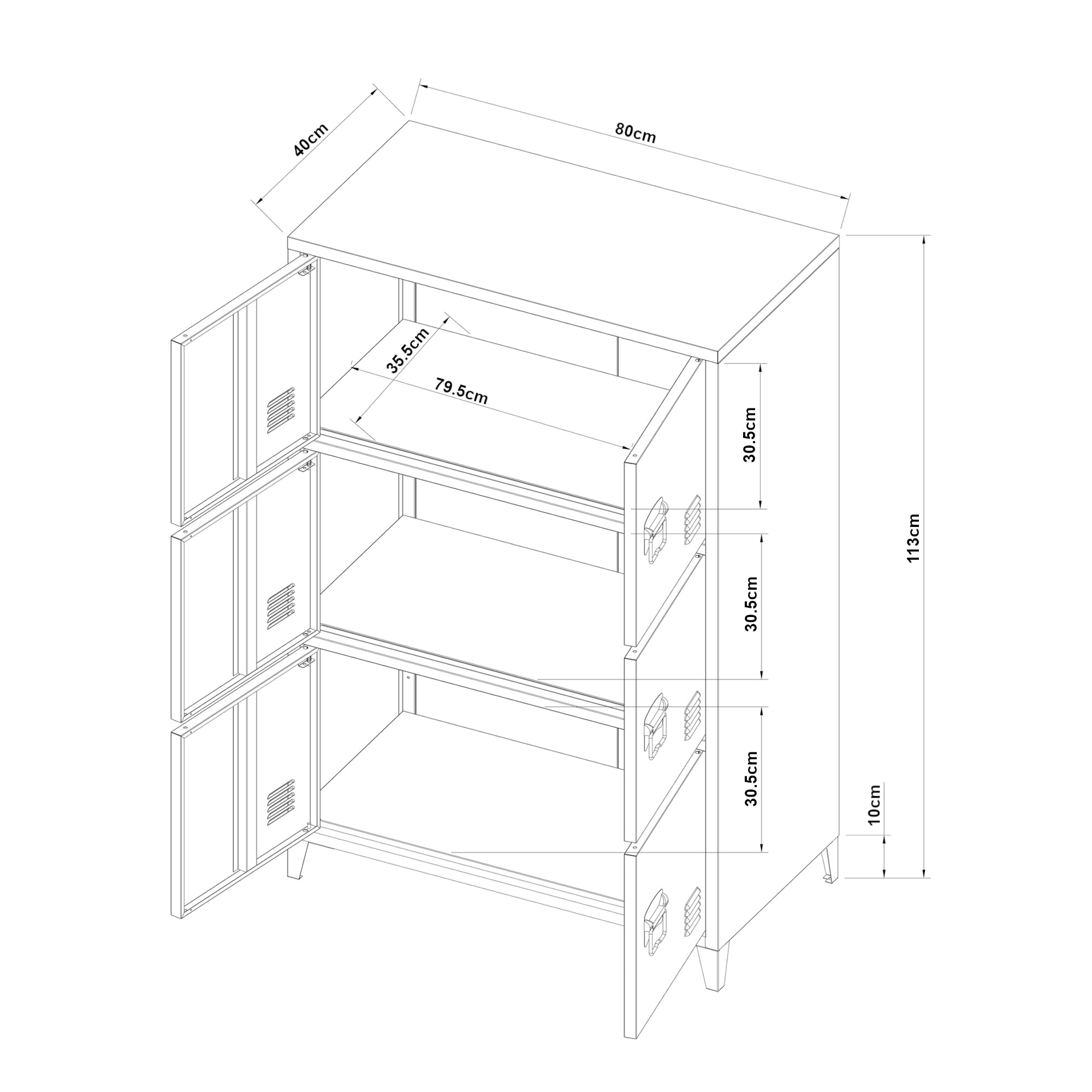 Armadio Hamina Mobile in Acciaio per Archivio 113 x 80 x 40 cm Nero [en.casa]