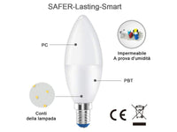 Lampada A Led E14 C37 8W Bianco Caldo 3000K 720 Lumen