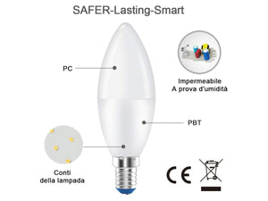 Lampada A Led E14 C37 8W Bianco Caldo 3000K 720 Lumen