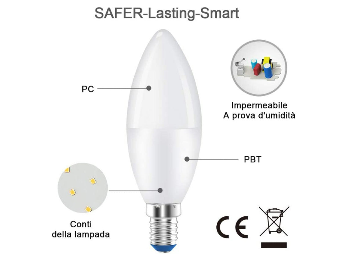 Lampada A Led E14 C37 8W Bianco Neutro 4200K 720 Lumen