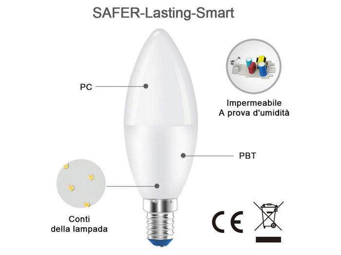 Lampada A Led E14 C37 8W Bianco Neutro 4200K 720 Lumen