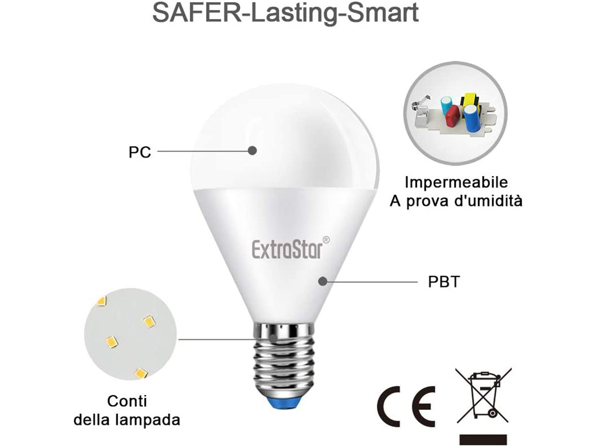 Lampada A Led E14 P45 G45 8W Bianco Caldo 3000K 720 Lumen