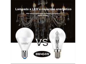 Lampada A Led E14 P45 G45 8W Bianco Caldo 3000K 720 Lumen