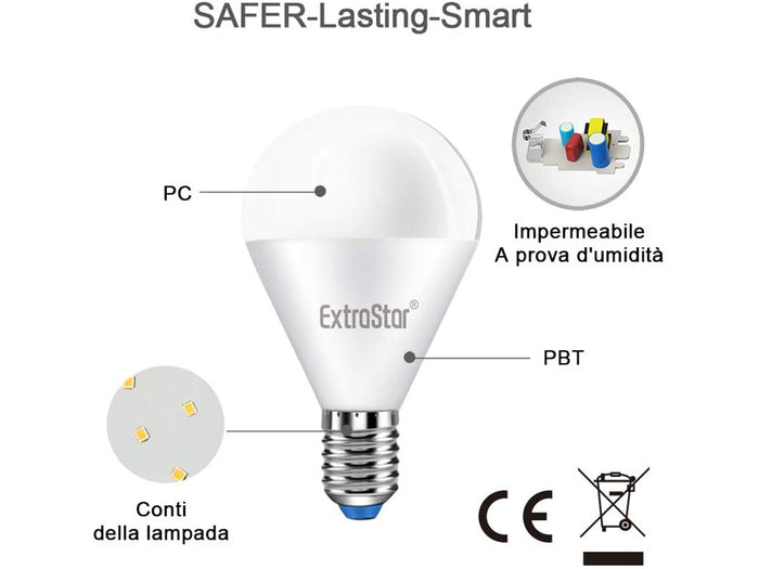 Lampada A Led E14 P45 G45 8W Bianco Freddo 6500K 720 Lumen