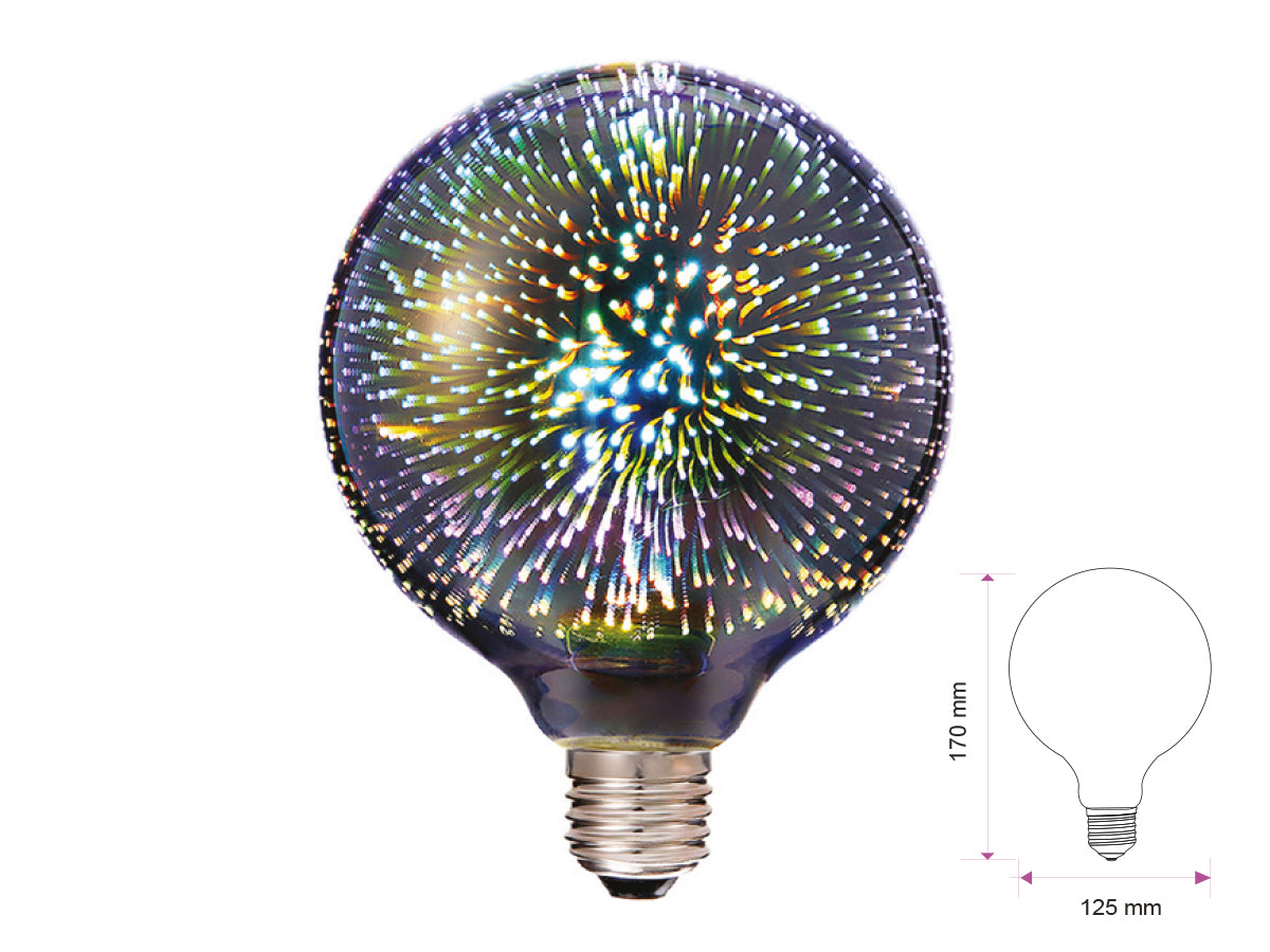 Lampada A Led E27 G125 Globo Filamento Effetto Speciale 3D In Vetro 3W 3000K SKU-2706