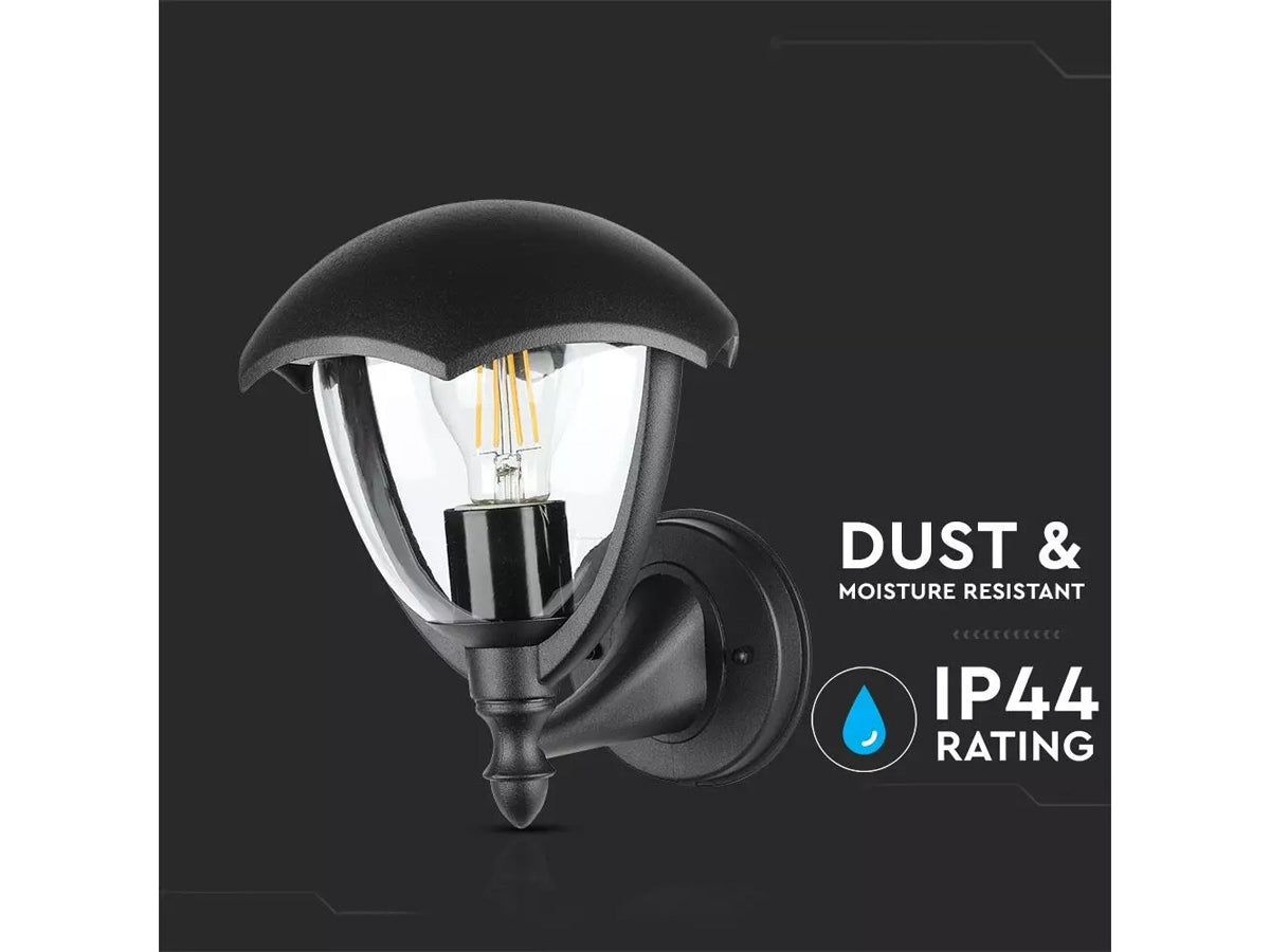 Lampada Da Parete Lanterna Giardino Attacco E27 Garden Wall Lamp IP44 Facing Up Colore Nero SKU-7046