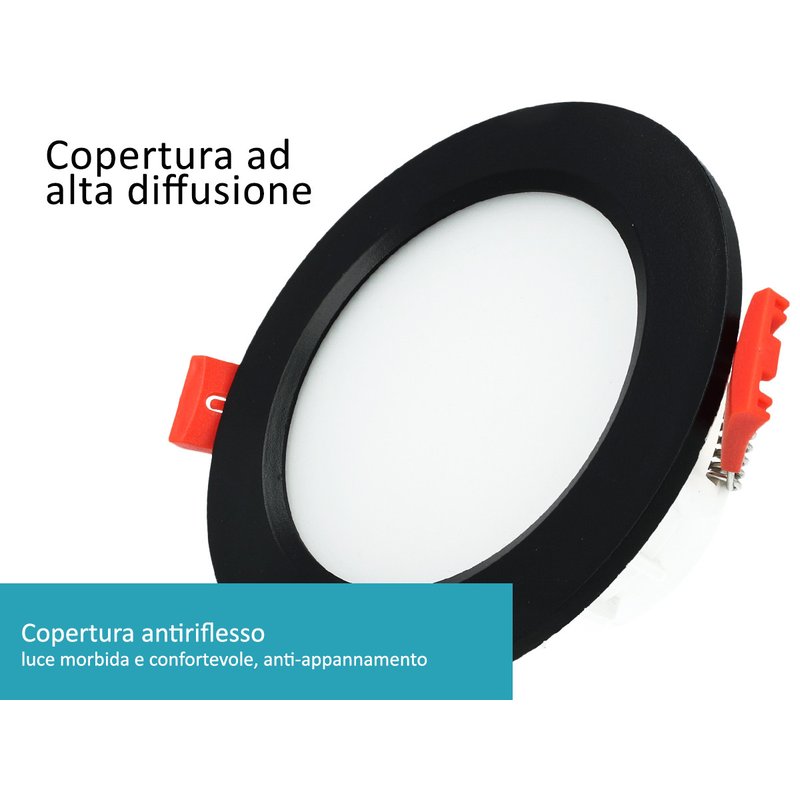 Lampada Faretto Led Da Incasso 10W CCT Dimmerabile Carcassa Nera 2700K 4000K 6000K 3 In 1 Diametro 110mm