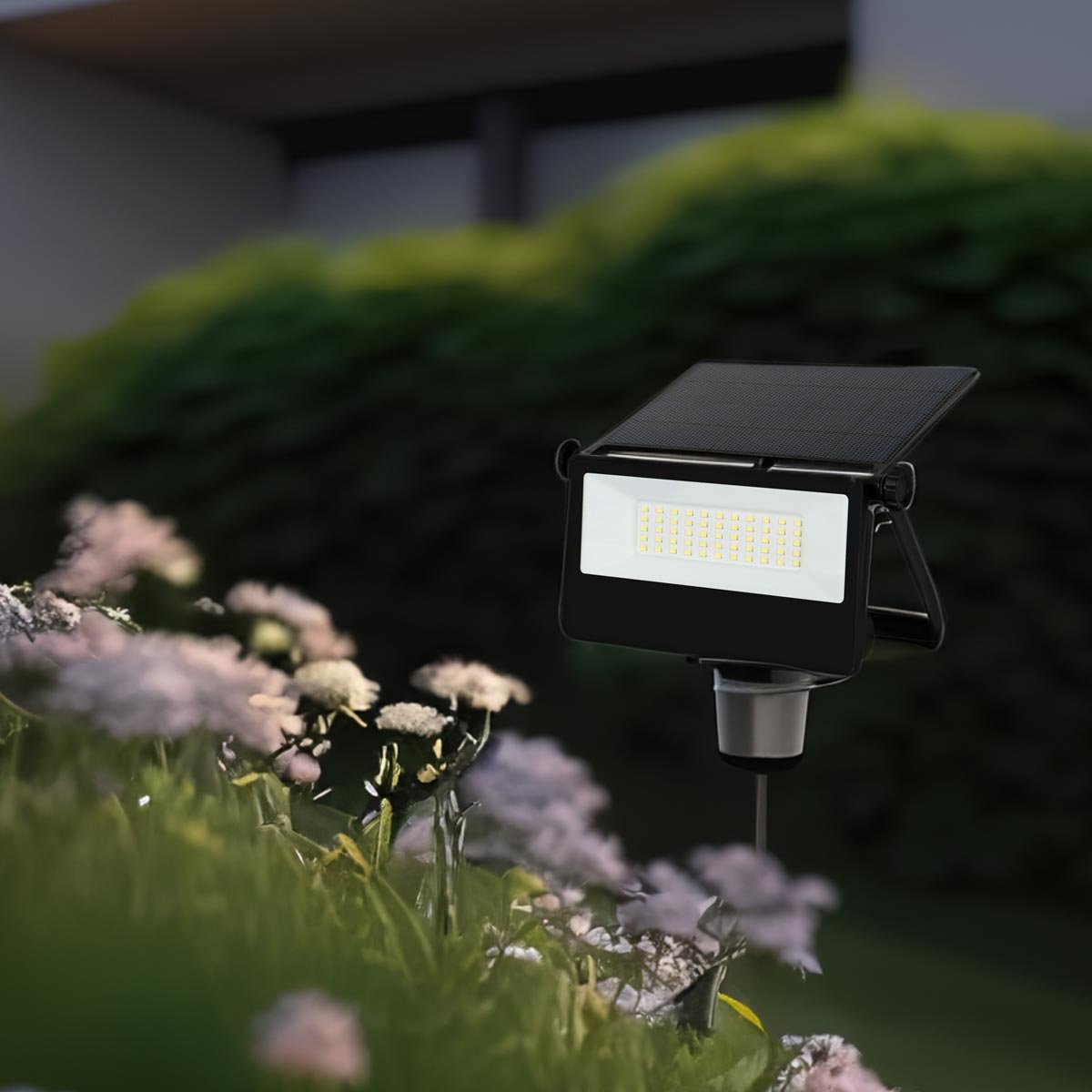 Lampada Faro Led Slim Con Pannello Solare Monocrystalline 20W 1800LM 4000K IP65 Sensore Movimento Microonde