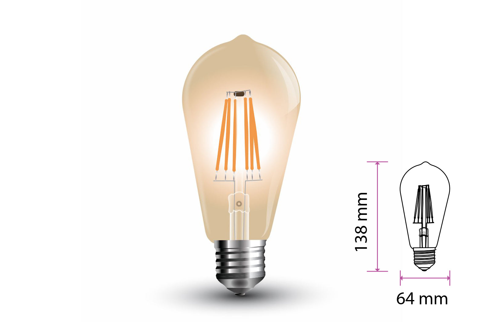 Lampada Filo Led a Filamento E27 ST64 6W Bianco Caldo 2200K Cover Amber Vintage SKU-214362