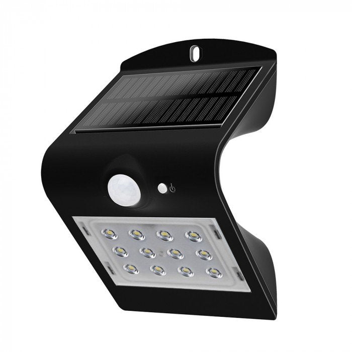 VT-767-2V-TAC Faretto Lampada LED Solare da Muro a Batteria 1,5W 14LED con Sensore PIR Colore Nero 4000K IP65 SKU 8277