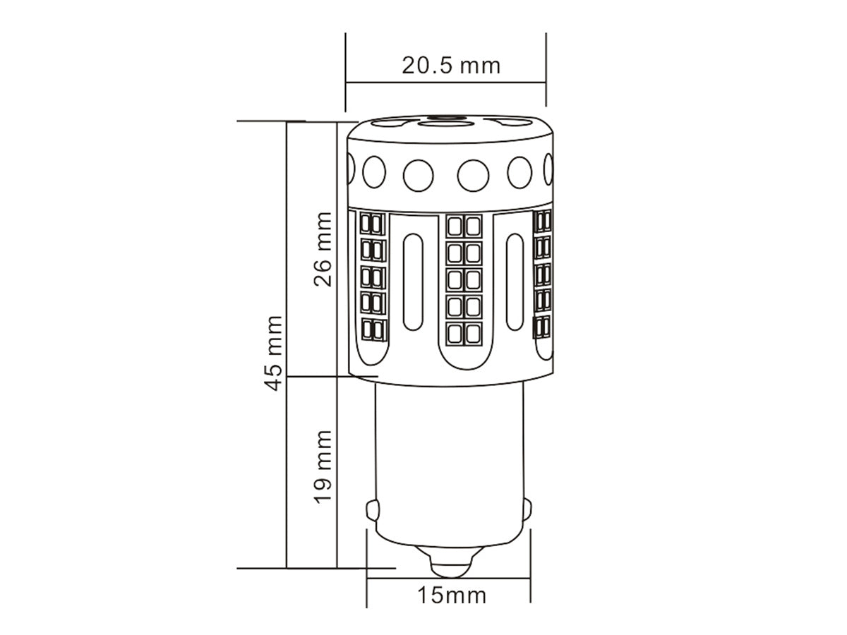 Lampada Led 1156 BA15S P21W 100% Canbus 12V 21W Effettiva Bianco 6000K Piedi Dritti Con Ventola In Testa