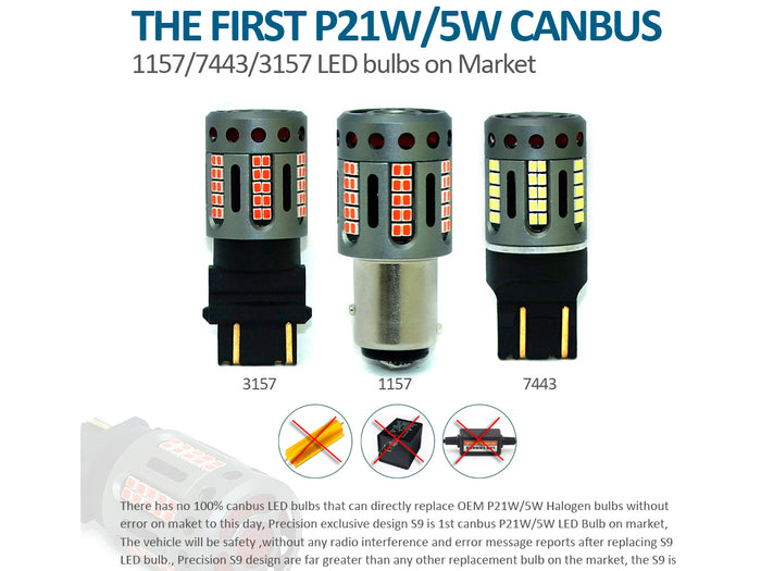 Lampada Led 1156 BA15S P21W 100% Canbus 12V 21W Effettiva Bianco 6000K Piedi Dritti Con Ventola In Testa