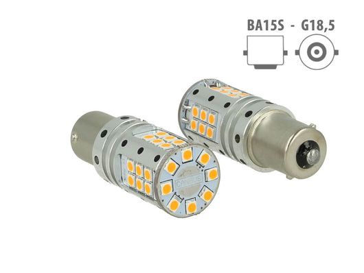 Lampada Led 1156 BA15S P21W Canbus 12V 25W Reale Arancione Per Frecce No Errore 32 Smd 3030