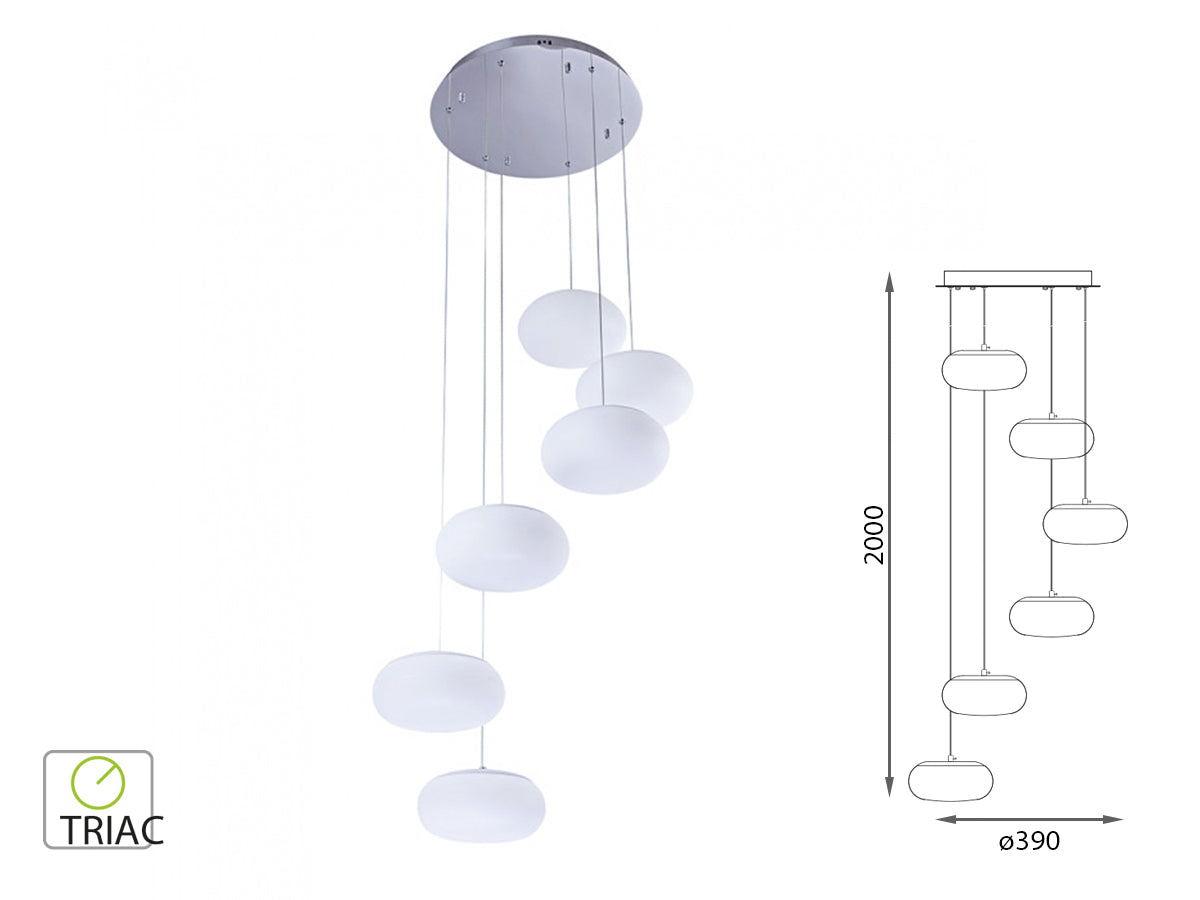 Lampada Led A Sospensione Moderna Rotonda Colore Bianco Con 6 Fari Diametro 200mm 72W 3000K Dimmerabile Triac SKU-40011