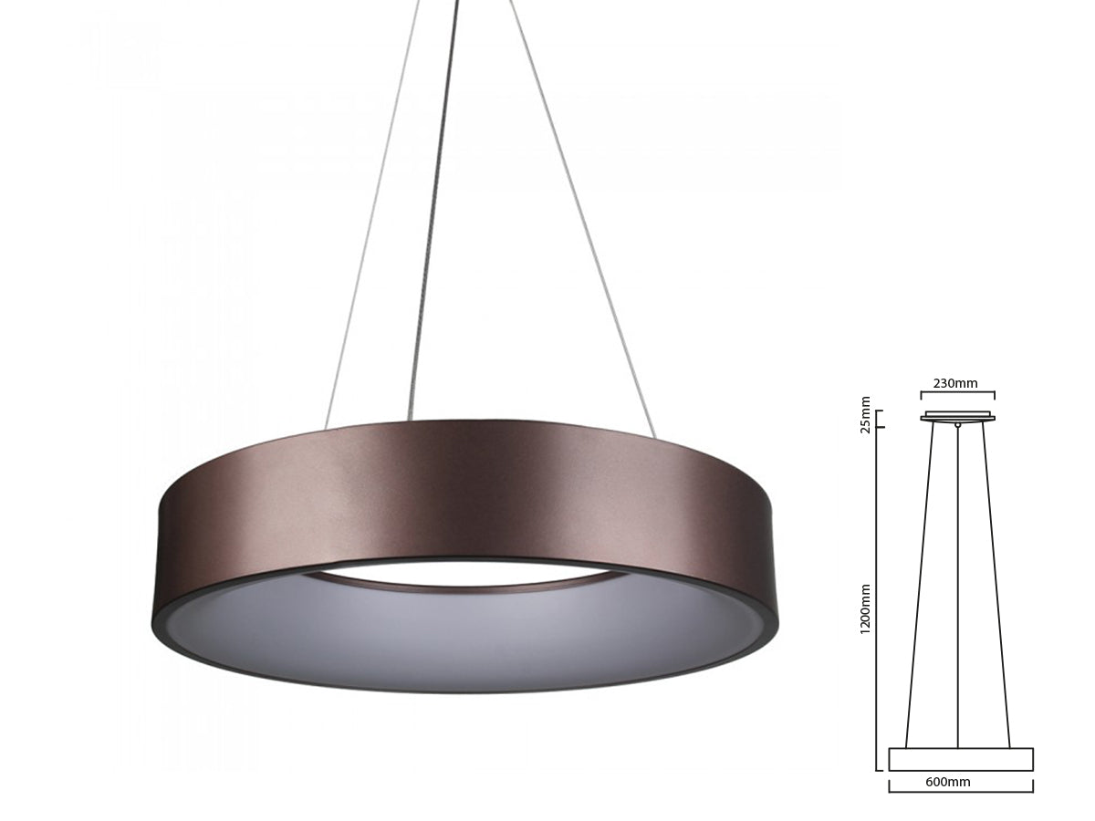 Lampada Led A Sospensione Moderno Circolare Colore Caffe Marrone Diametro 600mm 30W 3000K Dimmerabile SKU-3997