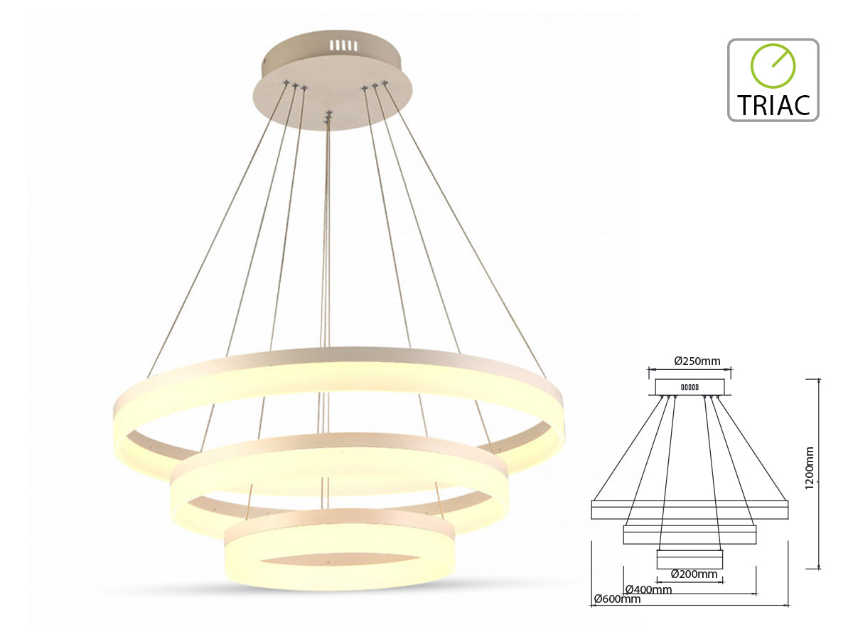 Lampada Led A Sospensione Rotonda Tripli Anelli Diametro 600mm 400mm 200mm 3000K 80W Dimmerabile Triac Dimmer SKU-3906