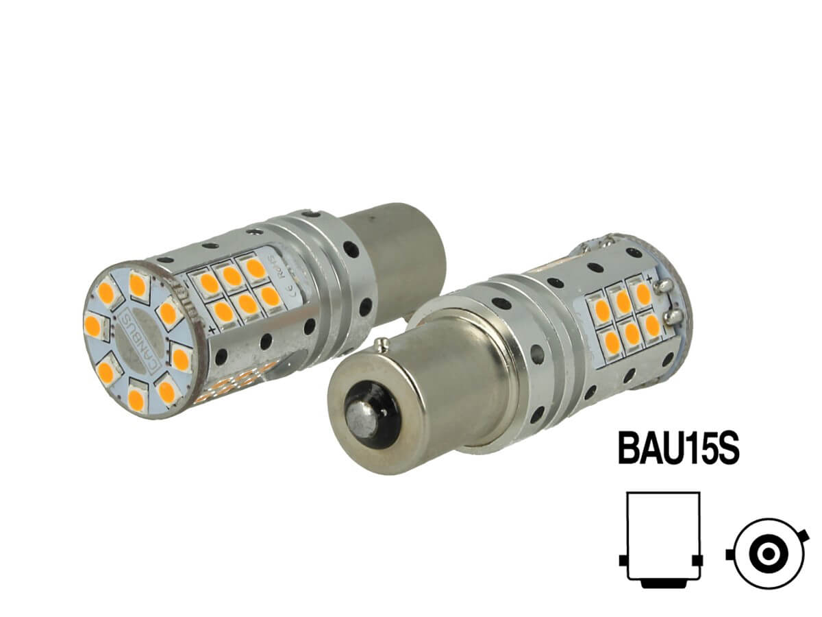 Lampada Led BAU15S PY21W Canbus 12V 25W Reale Arancione Piedi Storti Per Frecce No Errore 32 Smd 3030