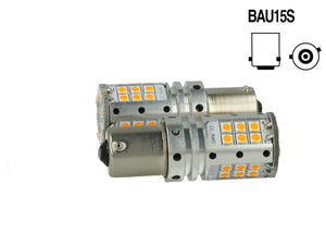 Lampada Led BAU15S PY21W Canbus 12V 25W Reale Arancione Piedi Storti Per Frecce No Errore 32 Smd 3030