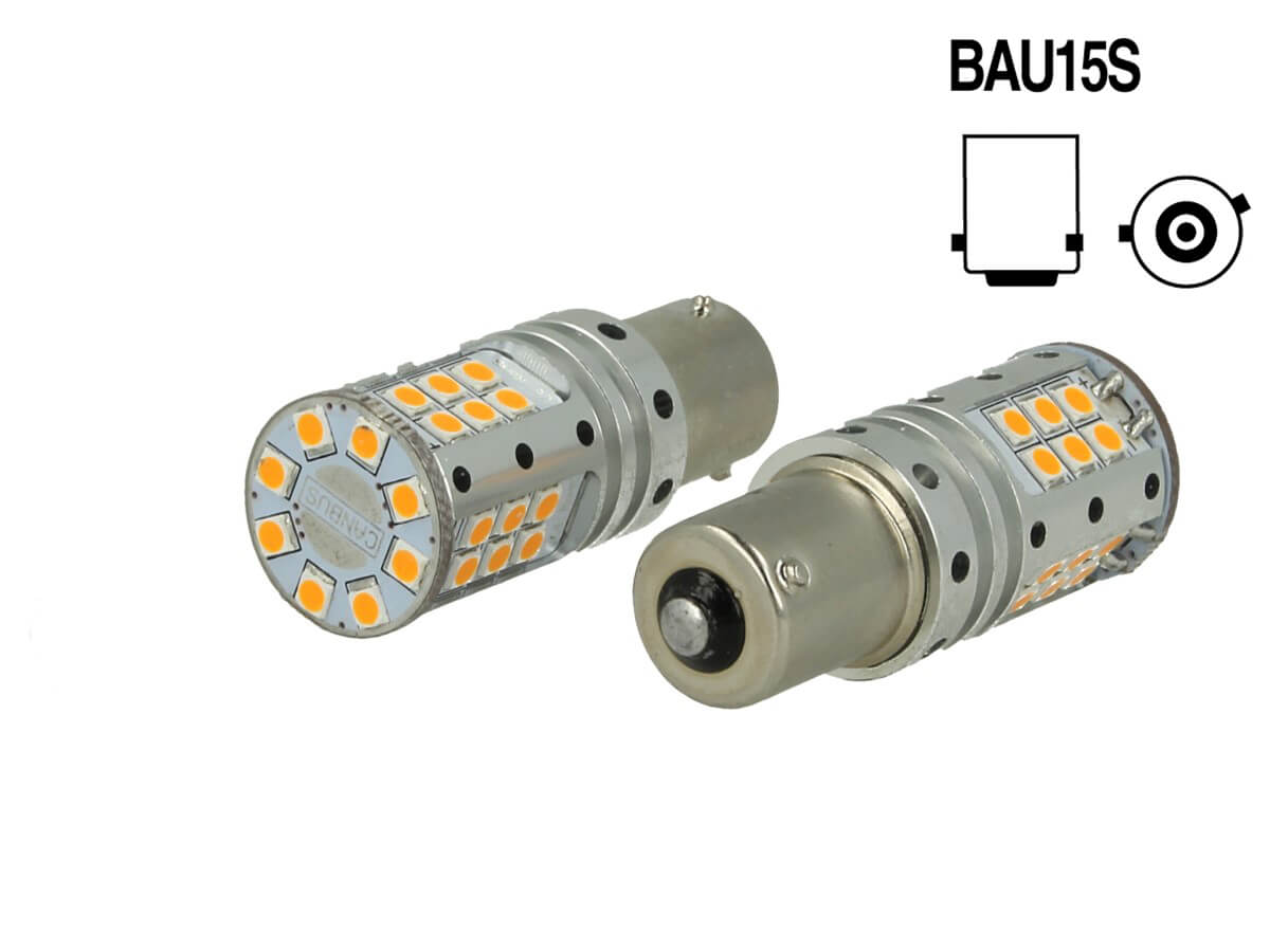 Lampada Led BAU15S PY21W Canbus 12V 25W Reale Arancione Piedi Storti Per Frecce No Errore 32 Smd 3030